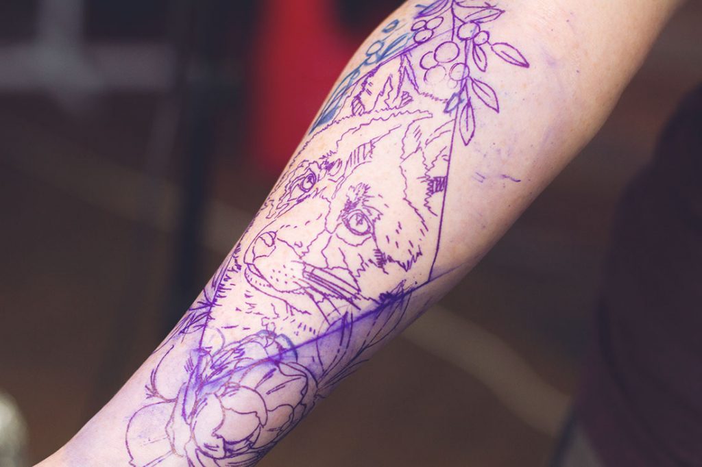 Stencil fox tattoo